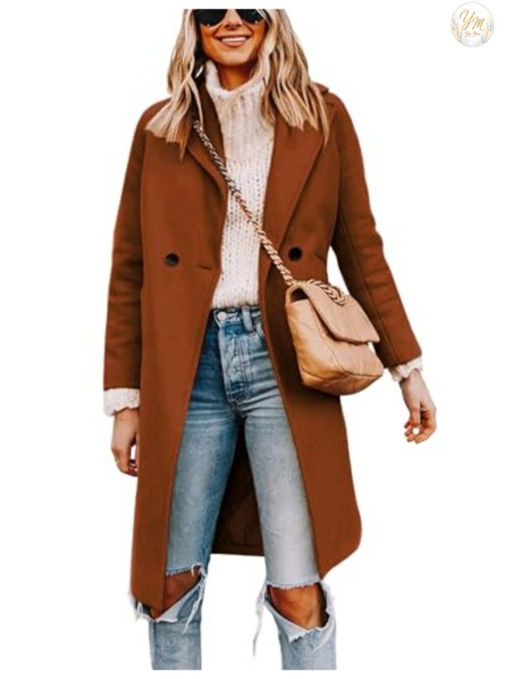 Wool Blend Pea Coat Long Trench Jacket Notch Lapel